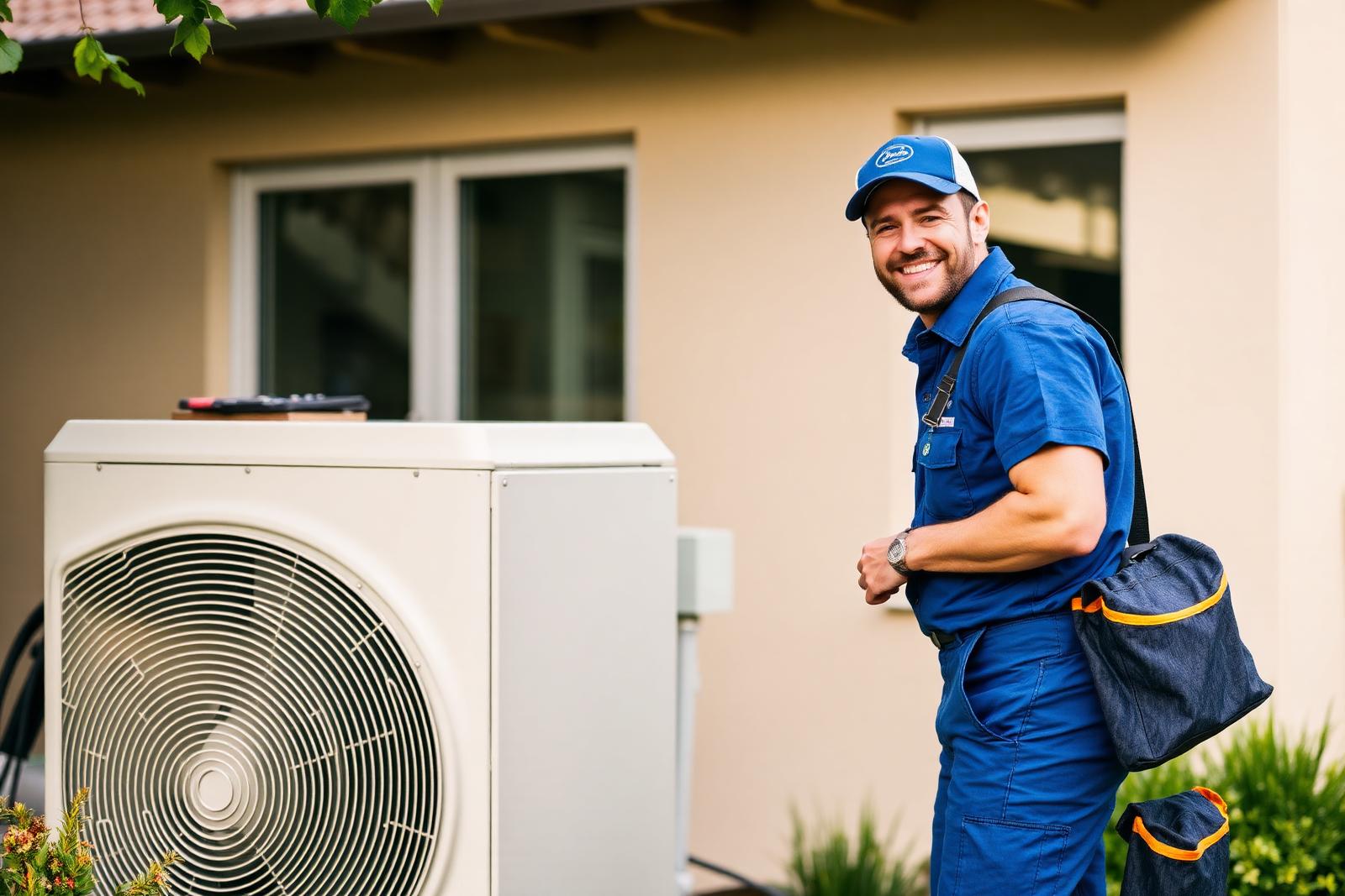 Technicien REPAR'ENERGIE en intervention de maintenance sur une pompe à chaleur